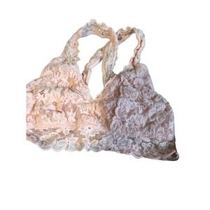 No Boundaries Lingerie Bra Peach Lace Floral Bralette L/G Women's